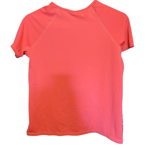 JUSTICE Neon Orange Geometric Short Sleeve Rash Guard Swim Top 12/14 PLUS - Picture 4 of 6